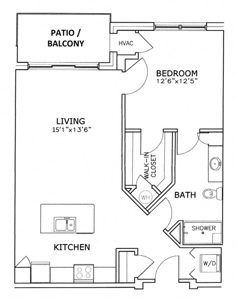 Floor plan for 1 bed, 1 bath, 786 sqft